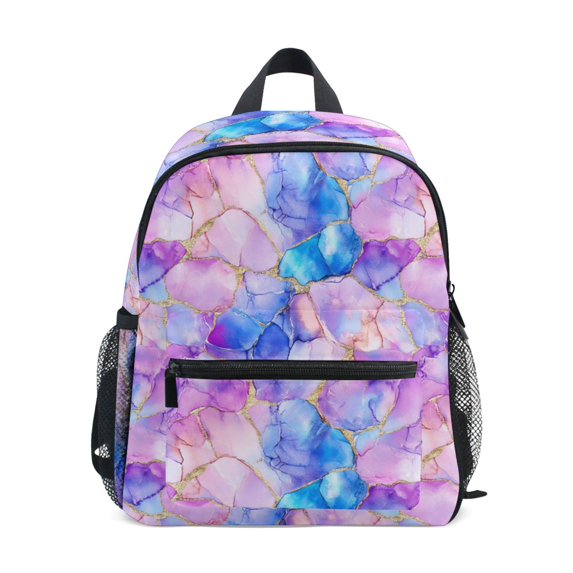 FORMRS Kids School Backpack with Front Zippered Pocket 12" Student Travel Daypack, Pastel Pink Marble Pattern