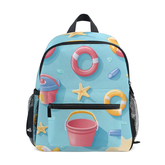 FORMRS School Backpack with Front Zippered Pocket 12" Student Travel Daypack, Pink Beach Toys Pattern