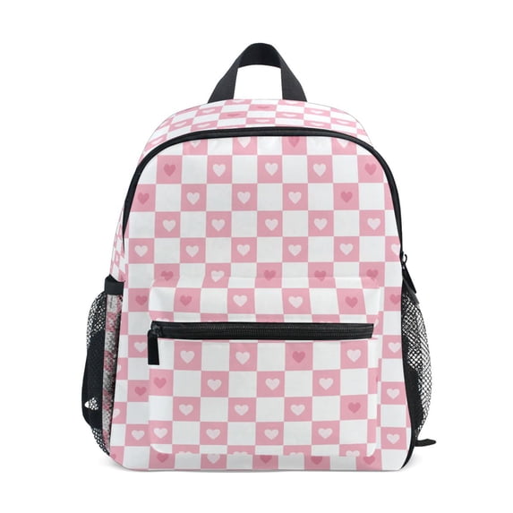 FORMRS Kids School Backpack with Front Zippered Pocket 12" Student Travel Daypack, Pink Checkered Heart