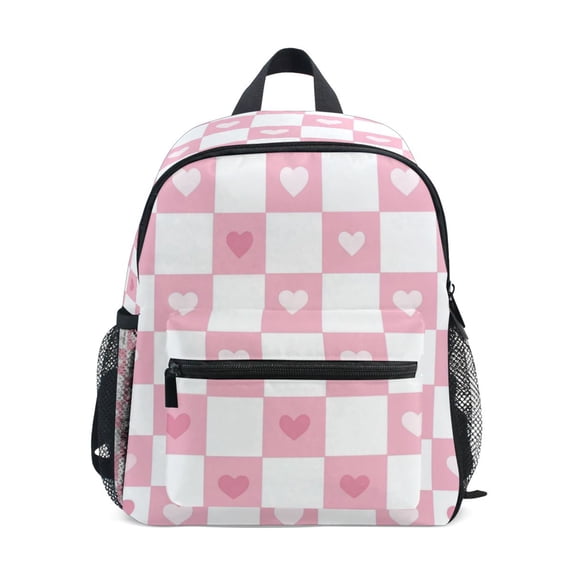 FORMRS School Backpack with Front Zippered Pocket 12" Student Travel Daypack, Pink Checkered Heart