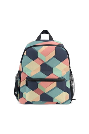 Kids School Backpack with Front Zippered Pocket 12" Student Travel Daypack, Pink Cubes