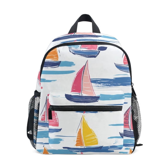 FORMRS School Backpack with Front Zippered Pocket 12" Student Travel Daypack, Pink Hand Drawn Sailboats