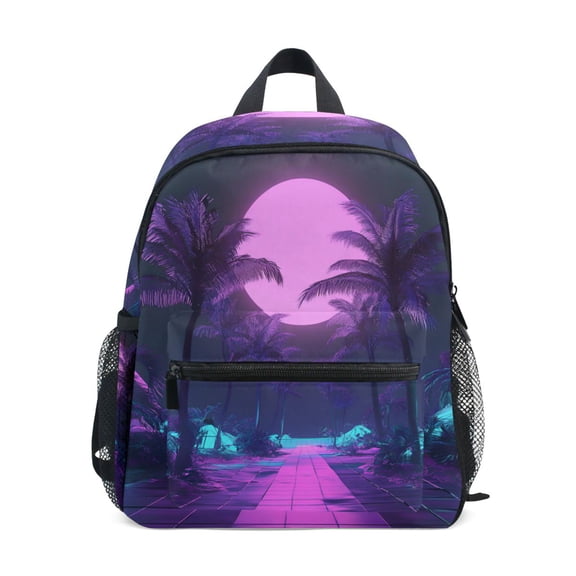 FORMRS School Backpack with Front Zippered Pocket 12" Elementary Student Travel Daypack, Pink Neon Road