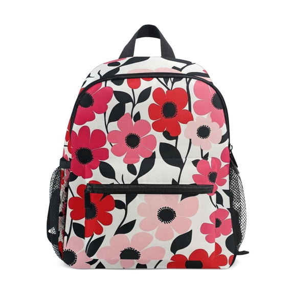 FORMRS School Backpack with Front Zippered Pocket 12" Student Travel Daypack, Pink and Red Flowers