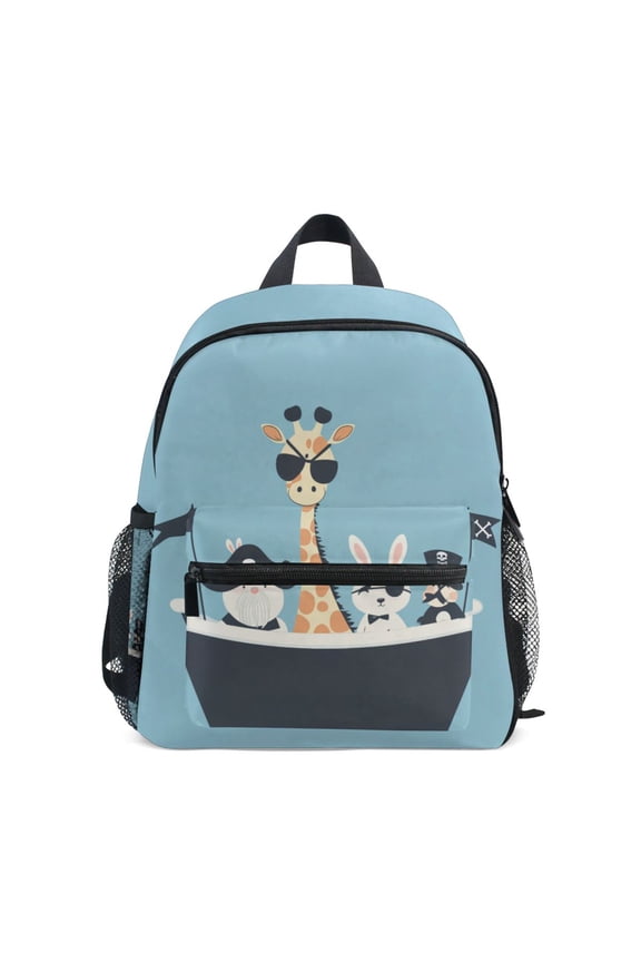 School Backpack with Front Zippered Pocket 12" Elementary Student Travel Daypack, Pirate Animals