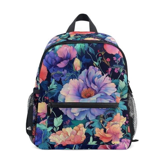 FORMRS Kids School Backpack with Front Zippered Pocket 12" Student Travel Daypack, Puprle Ethereal Floral Harmony
