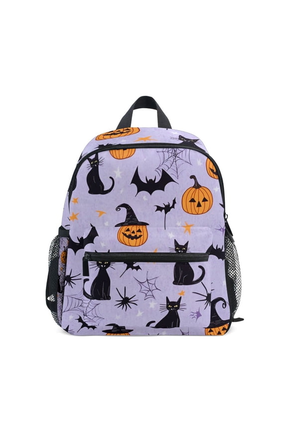 School Backpack with Front Zippered Pocket 12" Student Travel Daypack, Purple Halloween Pumpkin
