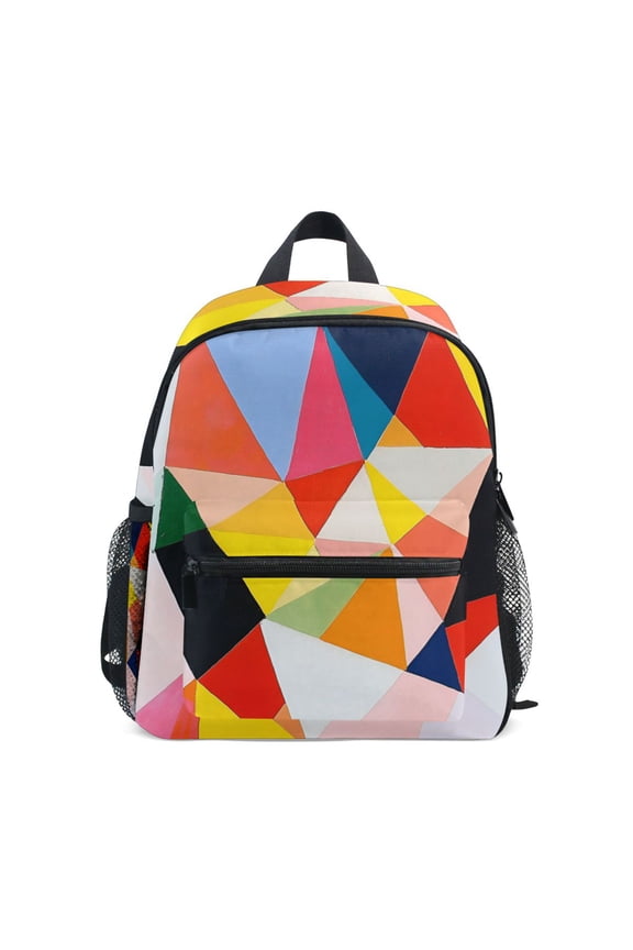 School Backpack with Front Zippered Pocket 12" Student Travel Daypack, Purple Triangles