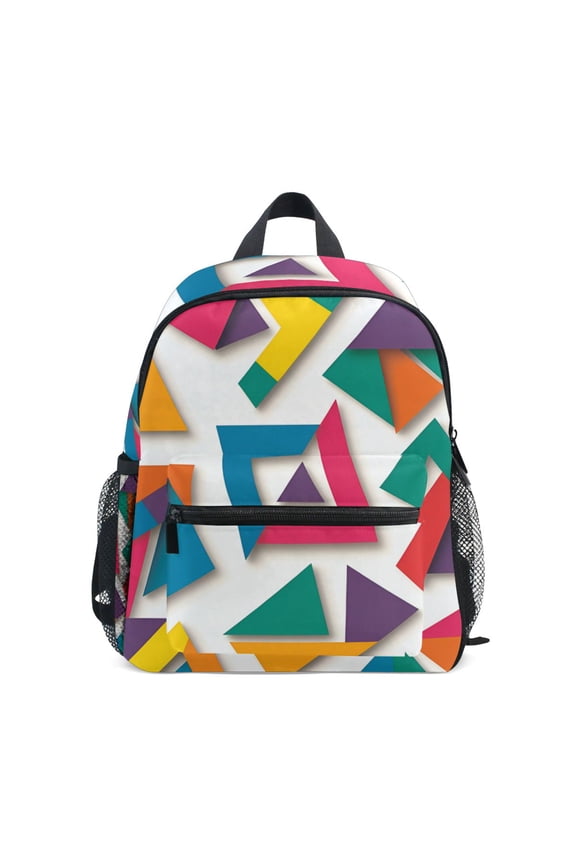 School Backpack with Front Zippered Pocket 12" Student Travel Daypack, Purple Triangles