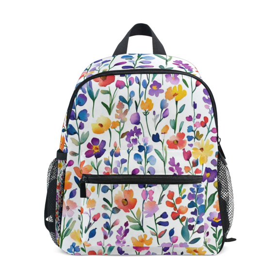 FORMRS School Backpack with Front Zippered Pocket 12" Student Travel Daypack, Purple Wildflower Pattern