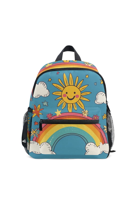 School Backpack with Front Zippered Pocket 12" Elementary Student Travel Daypack, Rainbow with Stars