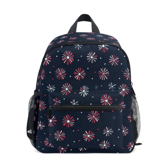 FORMRS School Backpack with Front Zippered Pocket 12" Student Travel Daypack, Red Fireworks Pattern