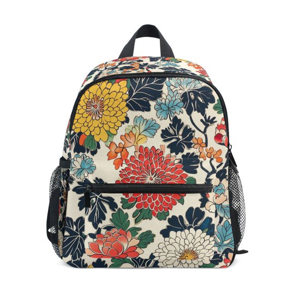 FORMRS School Backpack with Front Zippered Pocket 12" Student Travel Daypack, Red Flowers Pattern