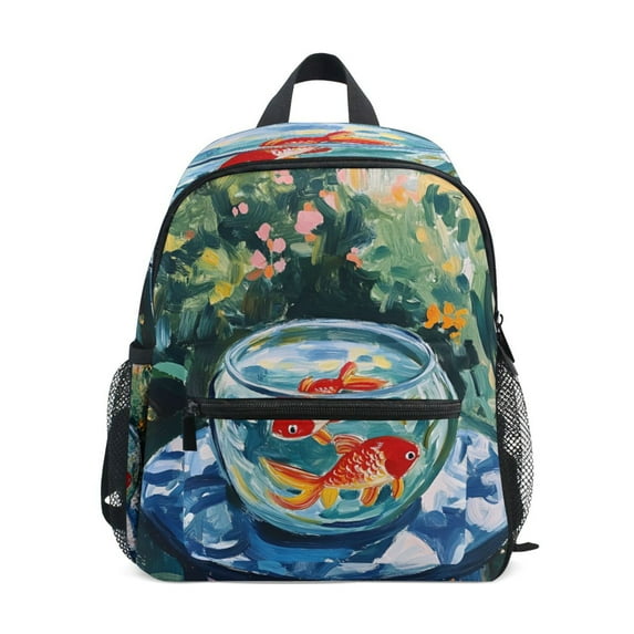 FORMRS School Backpack with Front Zippered Pocket 12" Student Travel Daypack, Red Goldfish