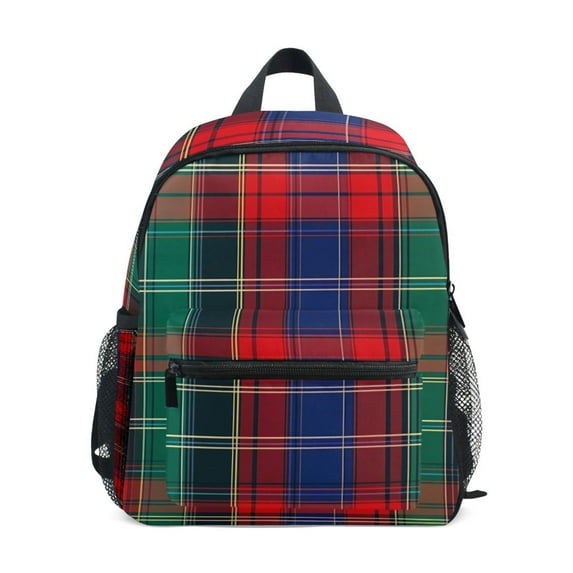 FORMRS School Backpack with Front Zippered Pocket 12" Student Travel Daypack, Red Green Pattern