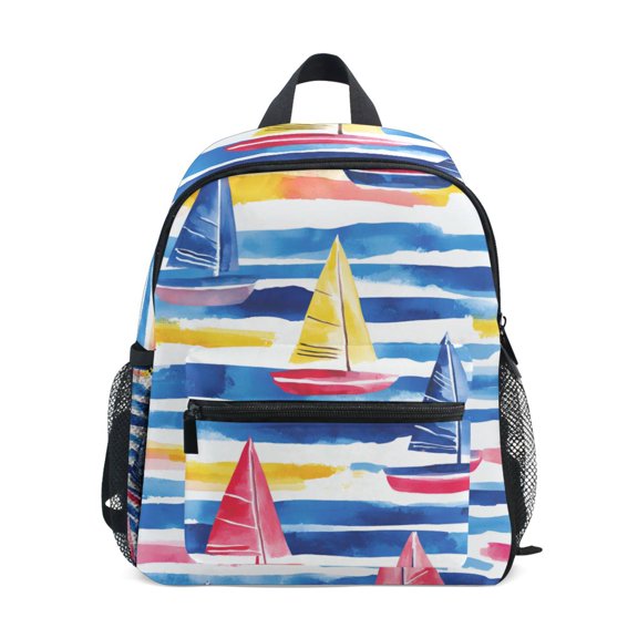 FORMRS School Backpack with Front Zippered Pocket 12" Student Travel Daypack, Red Hand Drawn Sailboats