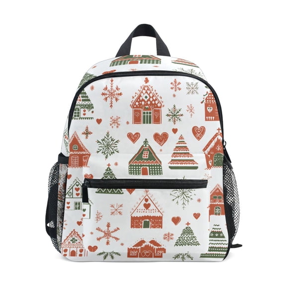 FORMRS School Backpack with Front Zippered Pocket 12" Student Travel Daypack, Red Nordic Christmas