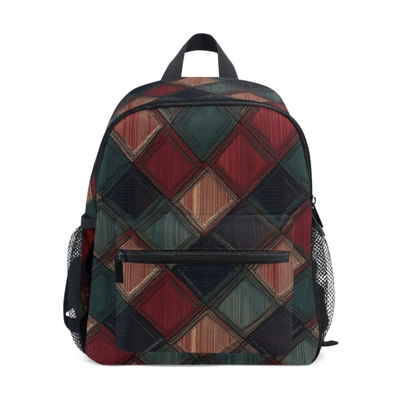 FORMRS Kids School Backpack with Front Zippered Pocket 12" Student Travel Daypack, Red Tartan Pattern