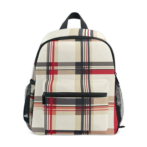 FORMRS School Backpack with Front Zippered Pocket 12" Student Travel Daypack, Red Tartan