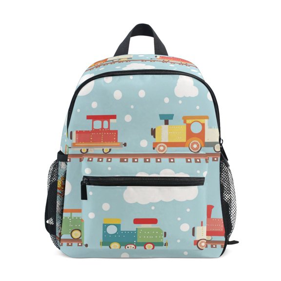 FORMRS School Backpack with Front Zippered Pocket 12" Student Travel Daypack, Red Trains Pattern