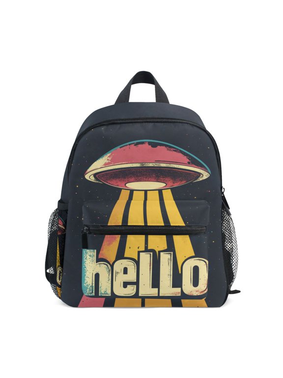 Kids School Backpack with Front Zippered Pocket 12" Student Travel Daypack, Red UFO