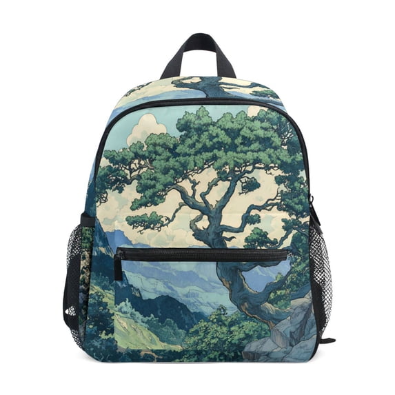 FORMRS Kids School Backpack with Front Zippered Pocket 12" Student Travel Daypack, Retro Tree