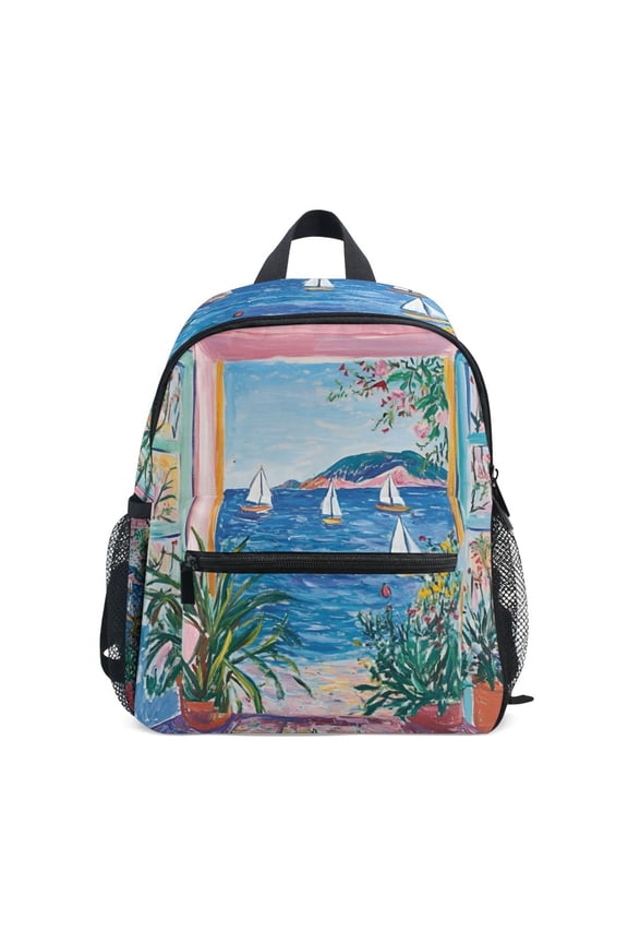 School Backpack with Front Zippered Pocket 12" Student Travel Daypack, Seaside Door