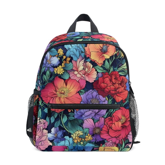 FORMRS Kids School Backpack with Front Zippered Pocket 12" Student Travel Daypack, Serene Floral Pattern