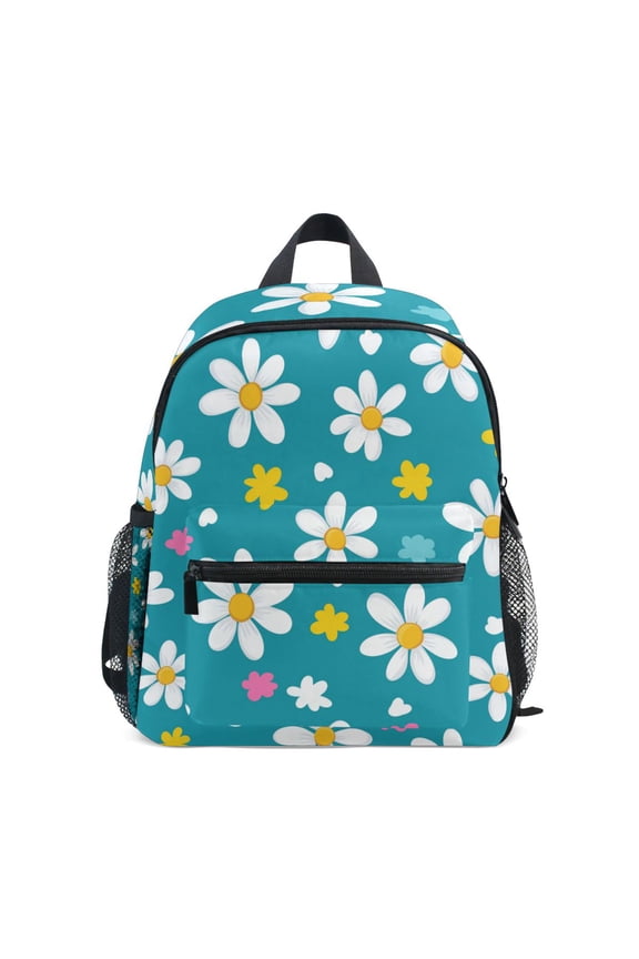 Kids School Backpack with Front Zippered Pocket 12" Student Travel Daypack, Small Daisy