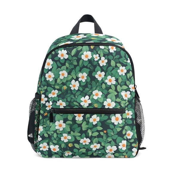 FORMRS School Backpack with Front Zippered Pocket 12" Student Travel Daypack, Small White Flowers