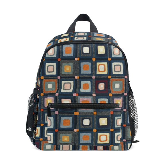 FORMRS Kids School Backpack with Front Zippered Pocket 12" Student Travel Daypack, Square Harmony
