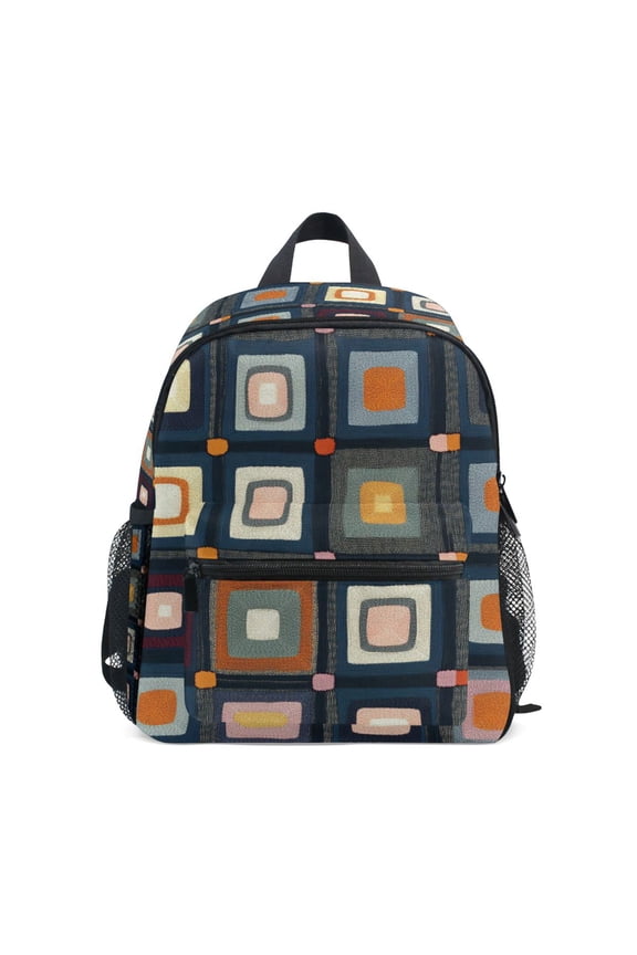 School Backpack with Front Zippered Pocket 12" Student Travel Daypack, Square Harmony