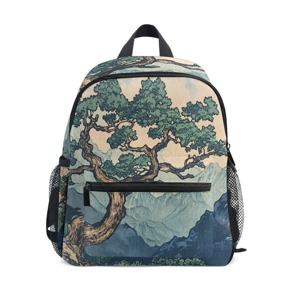 FORMRS Kids School Backpack with Front Zippered Pocket 12" Student Travel Daypack, Tree in The Mountains