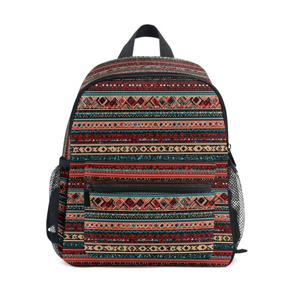 FORMRS Kids School Backpack with Front Zippered Pocket 12" Student Travel Daypack, Tribal Geometric