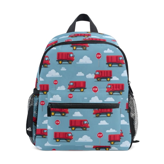FORMRS Kids School Backpack with Front Zippered Pocket 12" Student Travel Daypack, Truck Clouds Pattern
