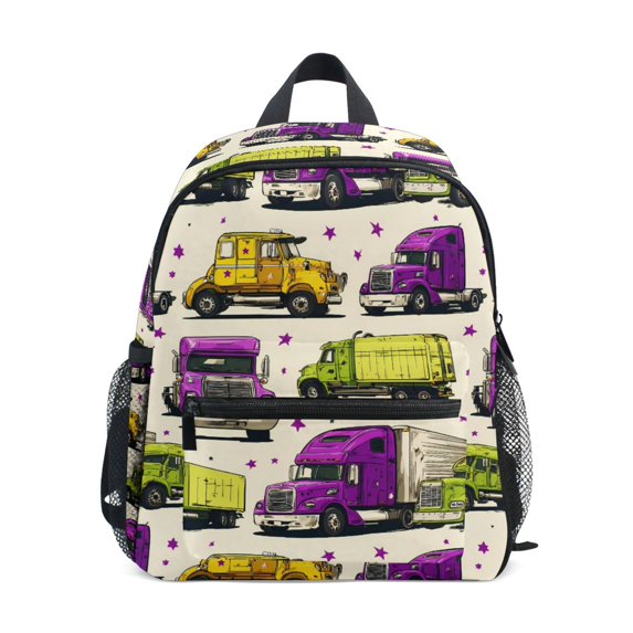 FORMRS Kids School Backpack with Front Zippered Pocket 12" Student Travel Daypack, Truck Stars Pattern