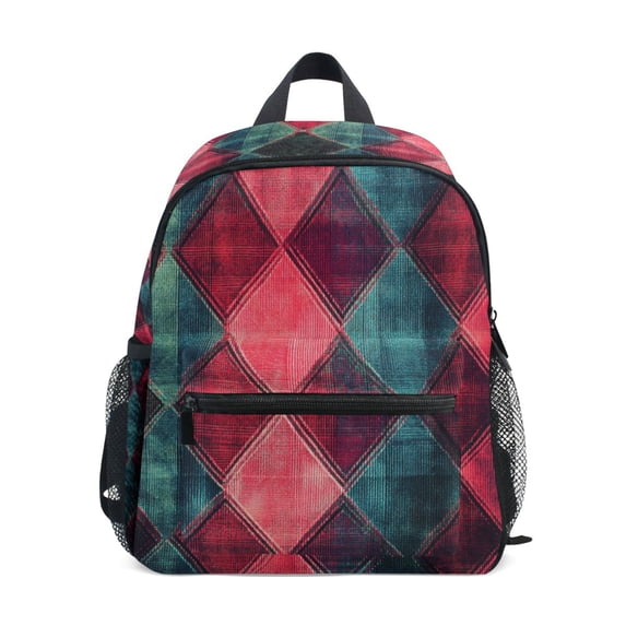 FORMRS Kids School Backpack with Front Zippered Pocket 12" Student Travel Daypack, Vibrant Green Tartan Pattern