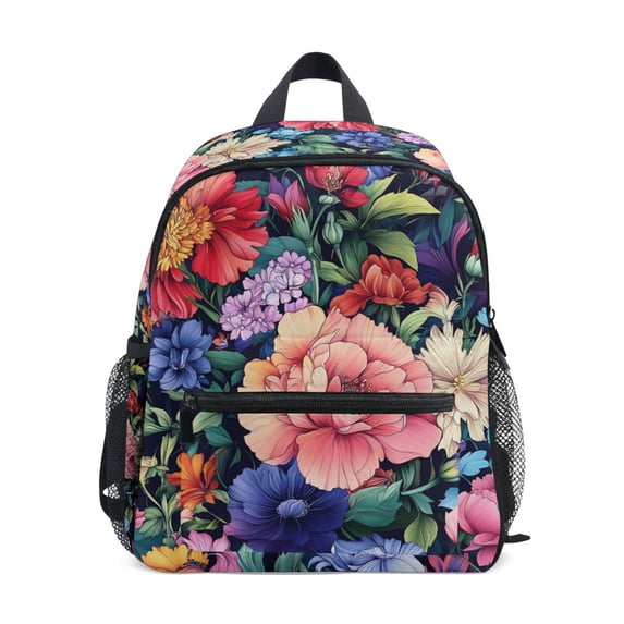 FORMRS Kids School Backpack with Front Zippered Pocket 12" Student Travel Daypack, Vibrant Pink Floral Pattern
