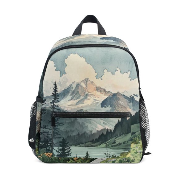 FORMRS School Backpack with Front Zippered Pocket 12" Student Travel Daypack, Watercolor Mountatin