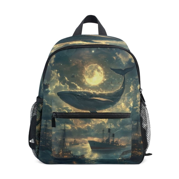 FORMRS School Backpack with Front Zippered Pocket 12" Student Travel Daypack, Whale and Moon