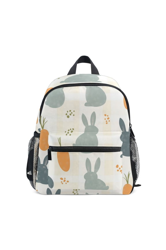School Backpack with Front Zippered Pocket 12" Student Travel Daypack, Whimsical Rabbits
