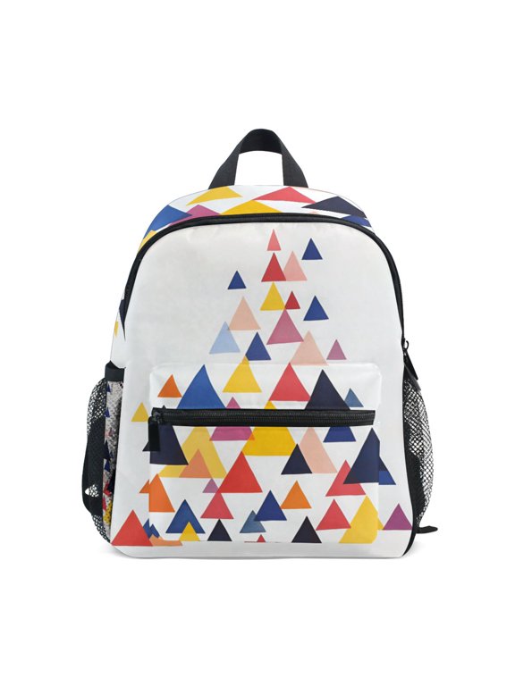 Kids School Backpack with Front Zippered Pocket 12" Student Travel Daypack, White Abstract Triangles