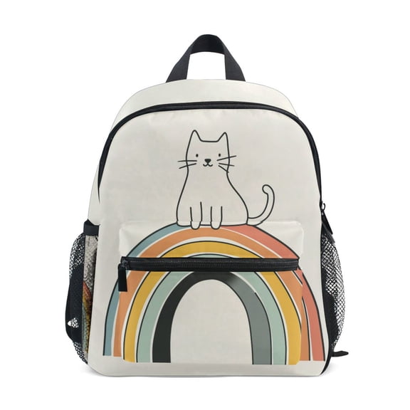 FORMRS School Backpack with Front Zippered Pocket 12" Student Travel Daypack, White Cat Rainbow