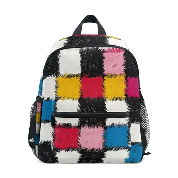 FORMRS School Backpack with Front Zippered Pocket 12" Student Travel Daypack, White Checkered Pattern