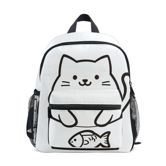 FORMRS School Backpack with Front Zippered Pocket 12" Student Travel Daypack, White Chubby Cat