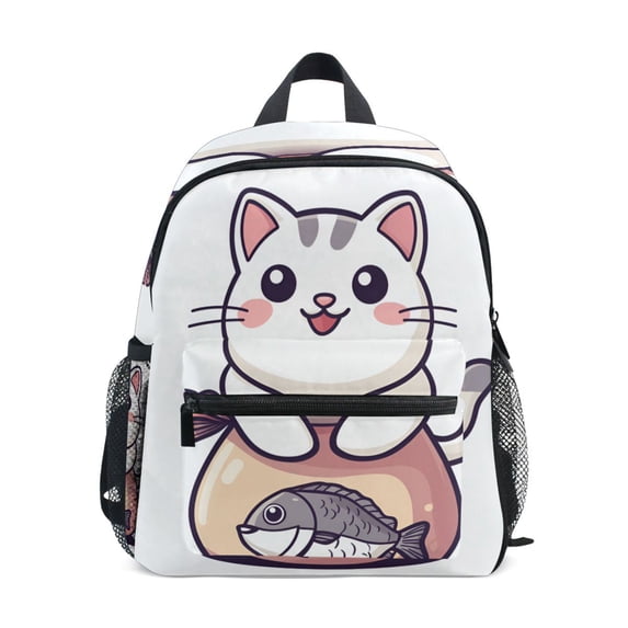 FORMRS School Backpack with Front Zippered Pocket 12" Student Travel Daypack, White Cute Cat