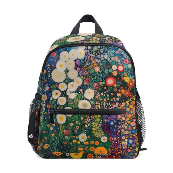 FORMRS Kids School Backpack with Front Zippered Pocket 12" Student Travel Daypack, White Floral Garden