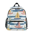 thumbnail image 1 of FORMRS School Backpack with Front Zippered Pocket 12" Student Travel Daypack, White Hand Drawn Sailboats, 1 of 6