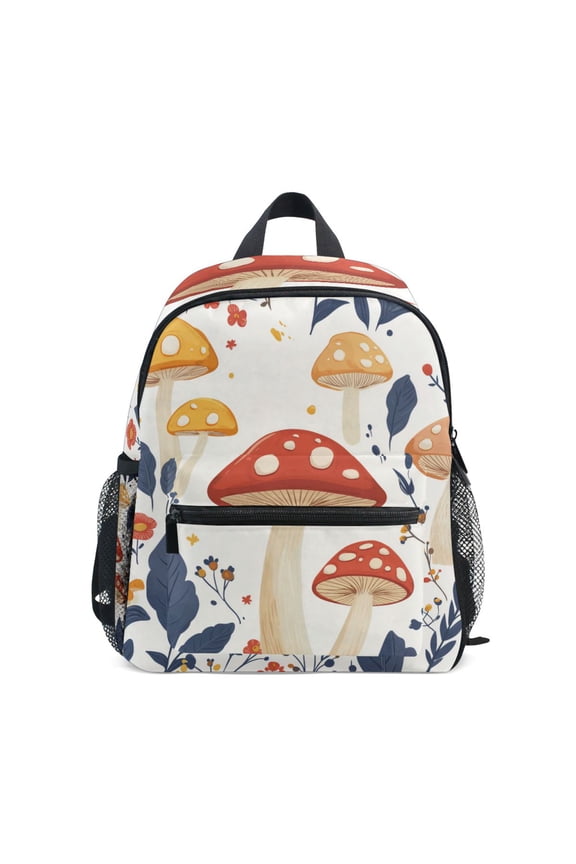 School Backpack with Front Zippered Pocket 12" Student Travel Daypack, White Mushroom