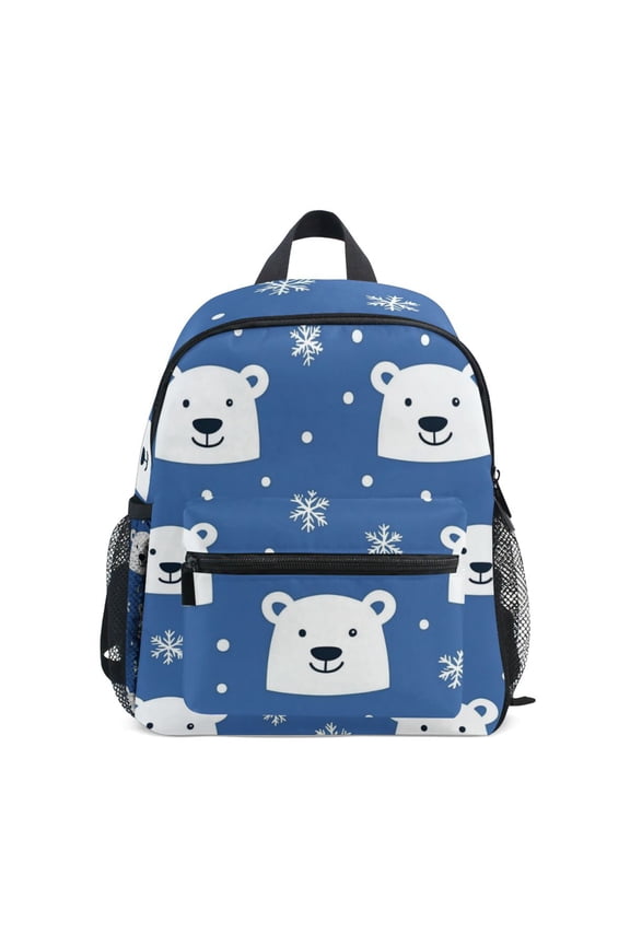 Kids School Backpack with Front Zippered Pocket 12" Student Travel Daypack, White Polar Bear